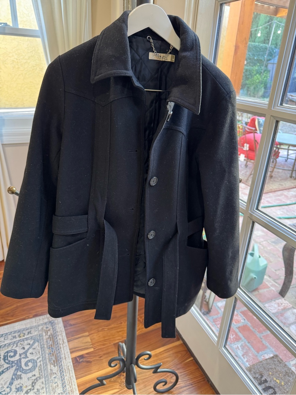 J. Crew Black Belted Pea Coat Woman Size Medium
